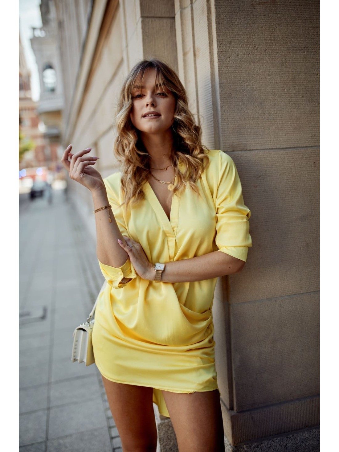 Yellow shirt dress with ruffles FG641 - Online store - Boutique